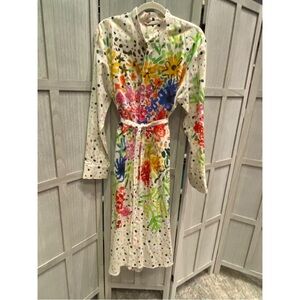 $1,272 Christopher Kane Floral Brushstroke Shirt Dress Size Medium New